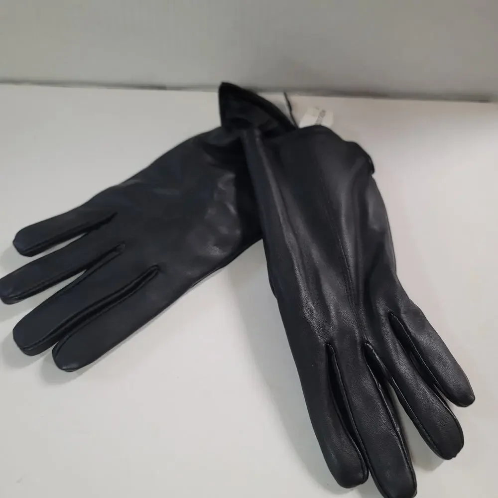 Gloves In Black Leather Faux Shearling Lined Side Slit medium Winter Driving NEW